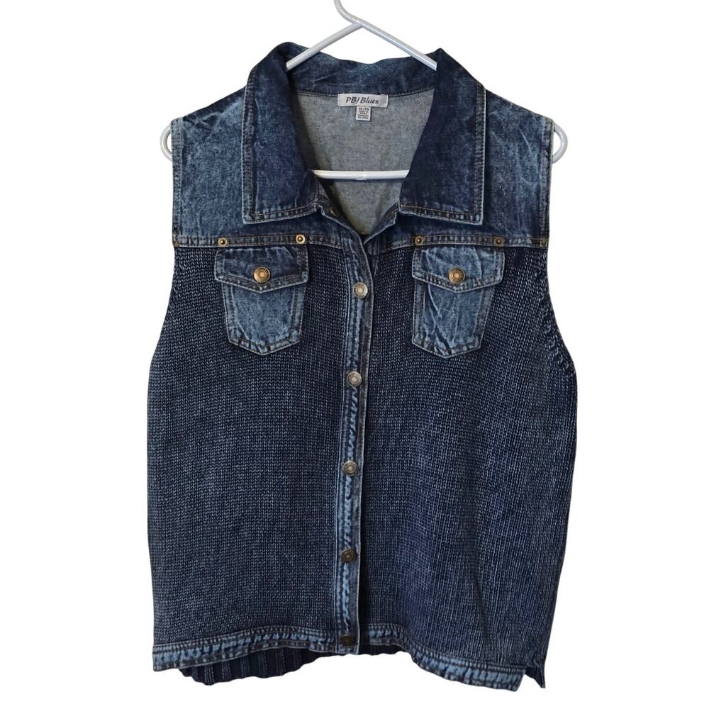 PBJ Blues Denim Sweater Vest Women's XL Indigo Casual Festival Coastal Summer